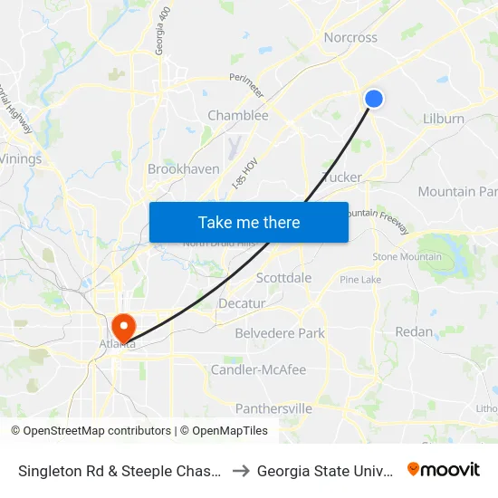 Singleton Rd & Steeple Chase Apts to Georgia State University map