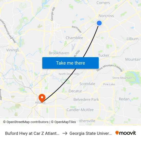 Buford Hwy at Car Z Atlanta Ib to Georgia State University map
