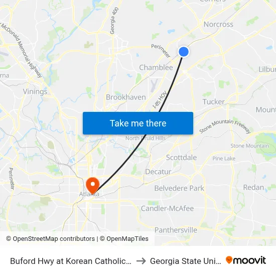Buford Hwy at Korean Catholic Church Ib to Georgia State University map