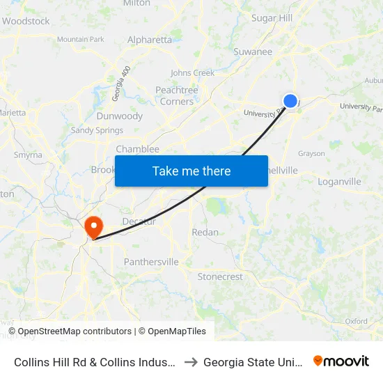 Collins Hill Rd & Collins Industrial Way to Georgia State University map