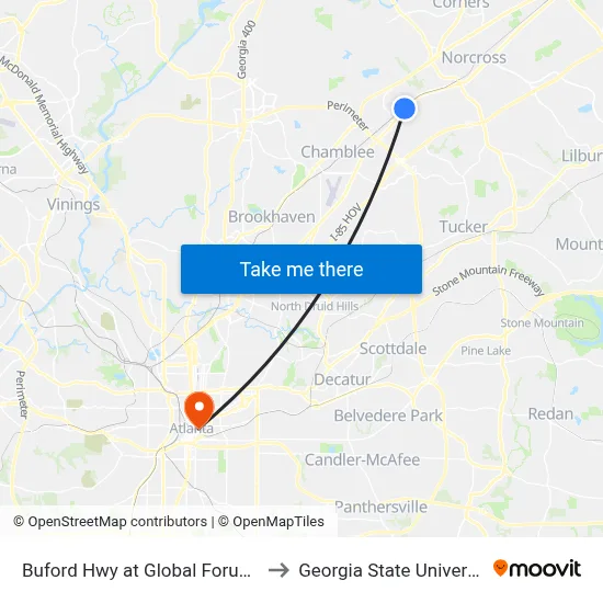 Buford Hwy at Global Forum Ib to Georgia State University map