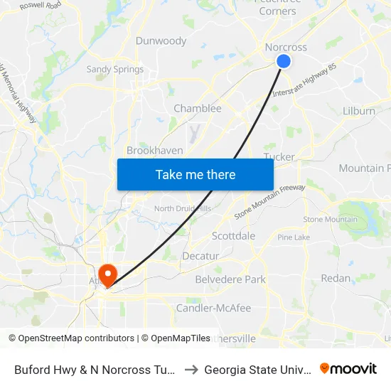 Buford Hwy & N Norcross Tucker Rd to Georgia State University map