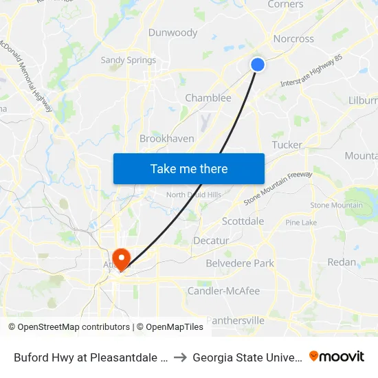 Buford Hwy at Pleasantdale Rd Ib to Georgia State University map