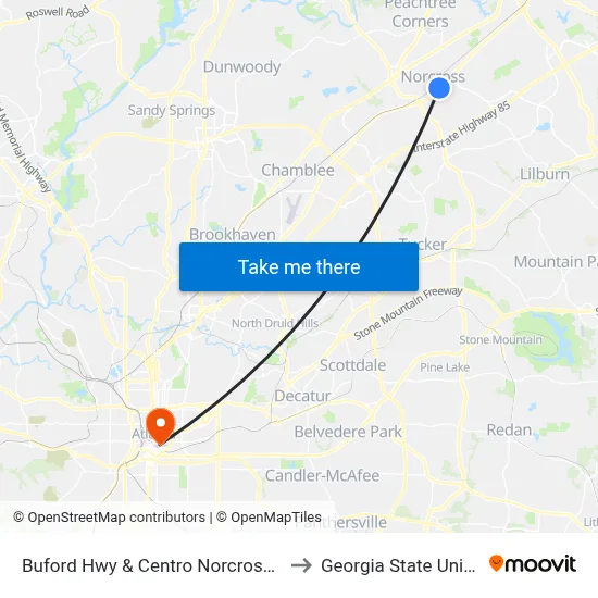 Buford Hwy & Centro Norcross Plaza Ib to Georgia State University map