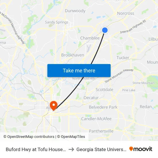 Buford Hwy at Tofu House Ib to Georgia State University map