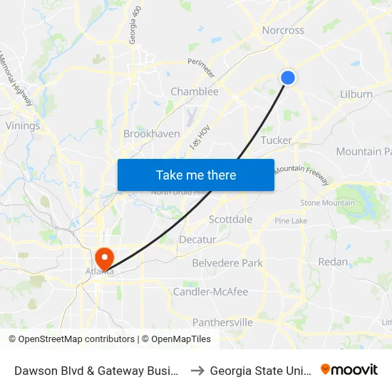 Dawson Blvd & Gateway Business Park to Georgia State University map