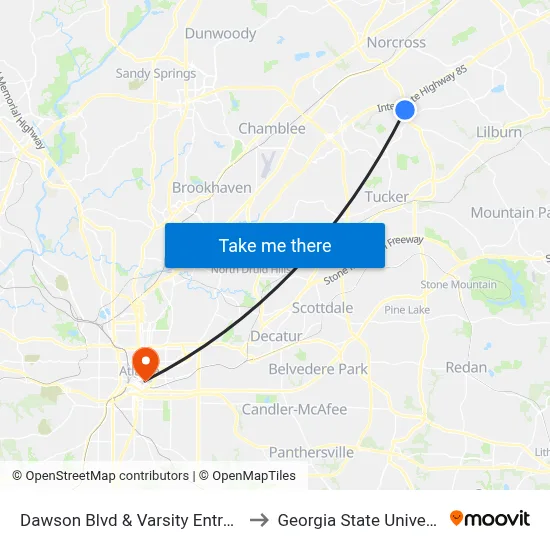 Dawson Blvd & Varsity Entrane 1 to Georgia State University map