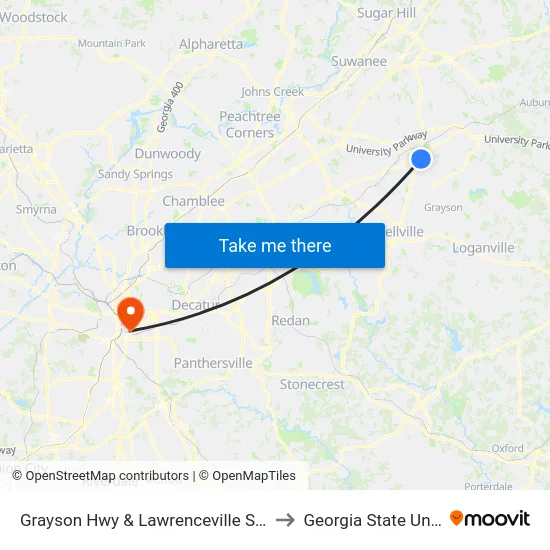 Grayson Hwy & Lawrenceville Square Plaza to Georgia State University map
