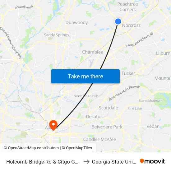 Holcomb Bridge Rd & Citgo Gas Station to Georgia State University map