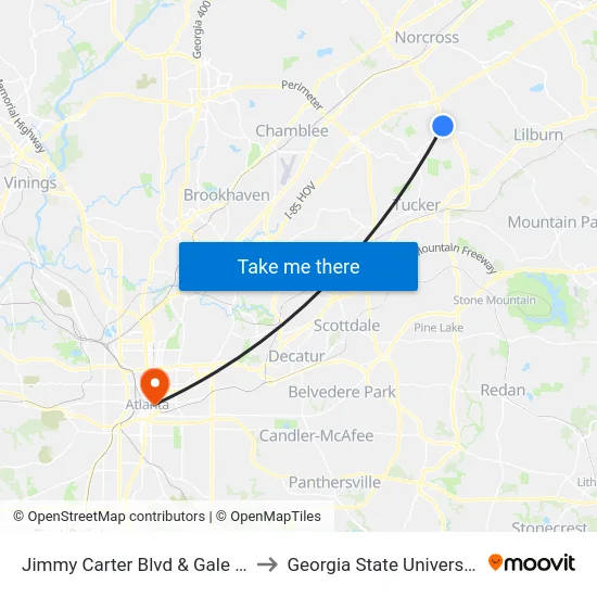 Jimmy Carter Blvd & Gale Dr to Georgia State University map