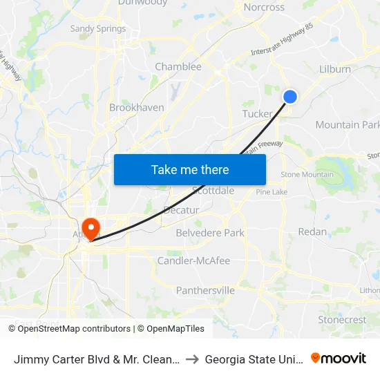 Jimmy Carter Blvd & Mr. Clean Carwash to Georgia State University map