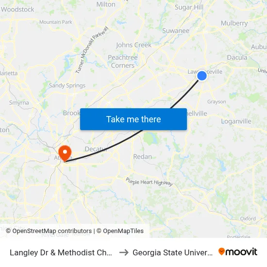 Langley Dr & Methodist Church to Georgia State University map