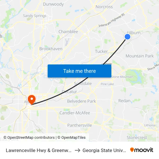 Lawrenceville Hwy & Greenwood Dr to Georgia State University map