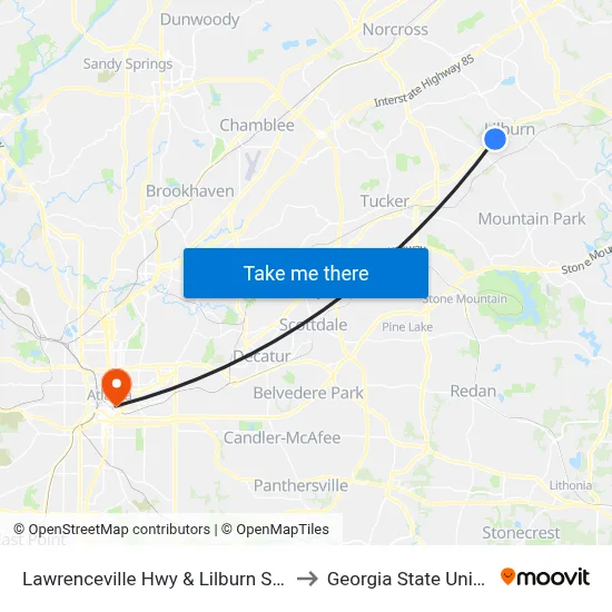 Lawrenceville Hwy & Lilburn School Rd to Georgia State University map