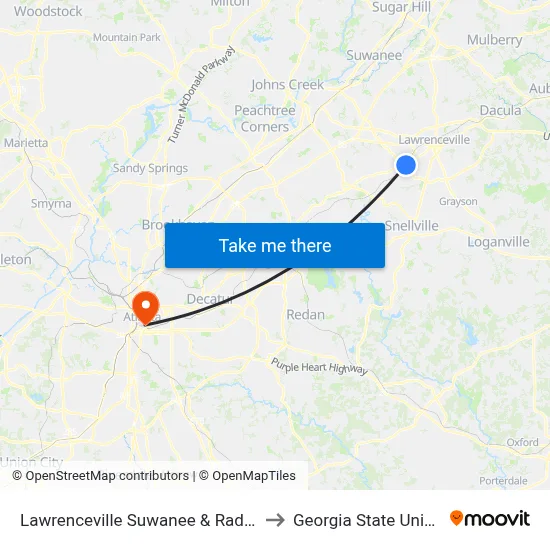 Lawrenceville Suwanee & Radio Shack to Georgia State University map