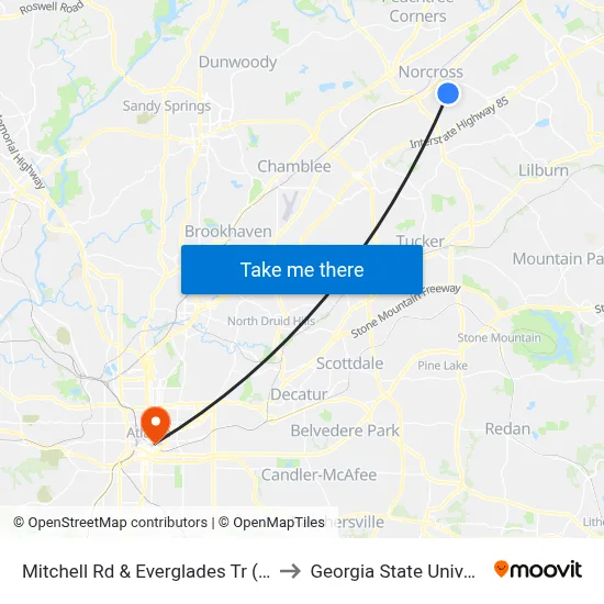 Mitchell Rd & Everglades Tr (Shell) to Georgia State University map
