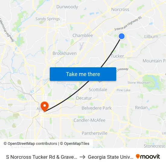 S Norcross Tucker Rd & Graves Rd Ob to Georgia State University map