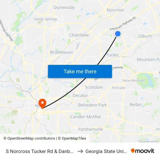 S Norcross Tucker Rd & Danbury Dr Ob to Georgia State University map