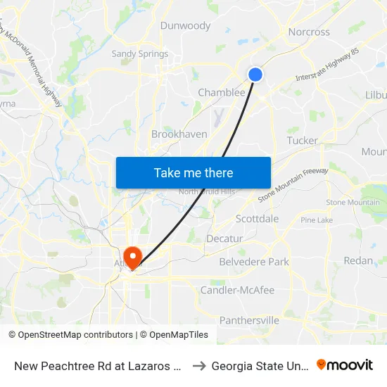 New Peachtree Rd at Lazaros Auto Rep Ib to Georgia State University map
