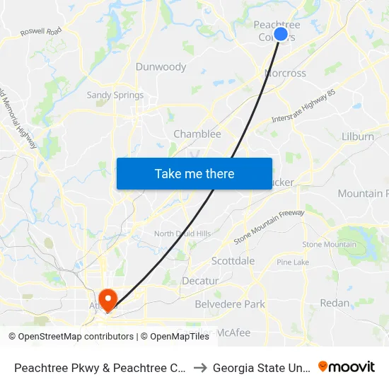 Peachtree Pkwy & Peachtree Corner Cir Ib to Georgia State University map