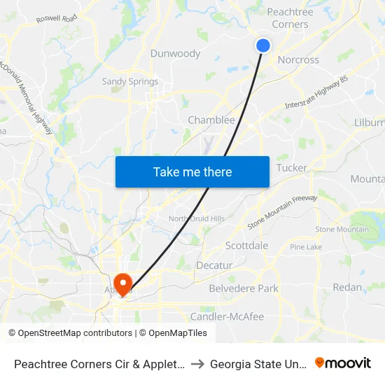 Peachtree Corners Cir & Appletree Way Ib to Georgia State University map