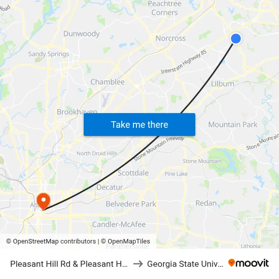 Pleasant Hill Rd & Pleasant Hill Plaza to Georgia State University map