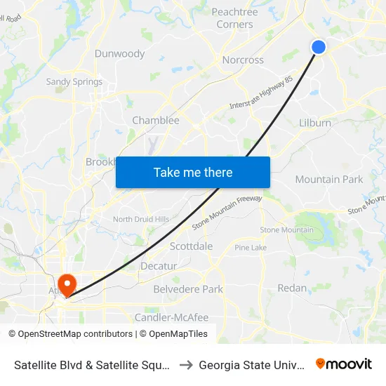 Satellite Blvd & Satellite Square Ob to Georgia State University map