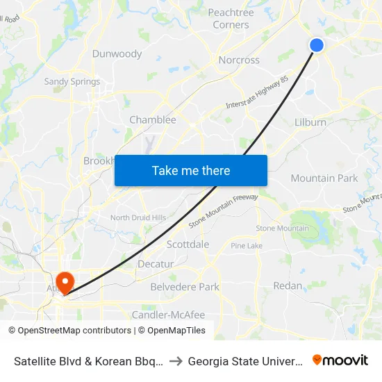 Satellite Blvd & Korean Bbq 24 to Georgia State University map