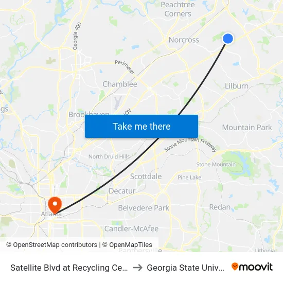 Satellite Blvd at Recycling Center Ib to Georgia State University map