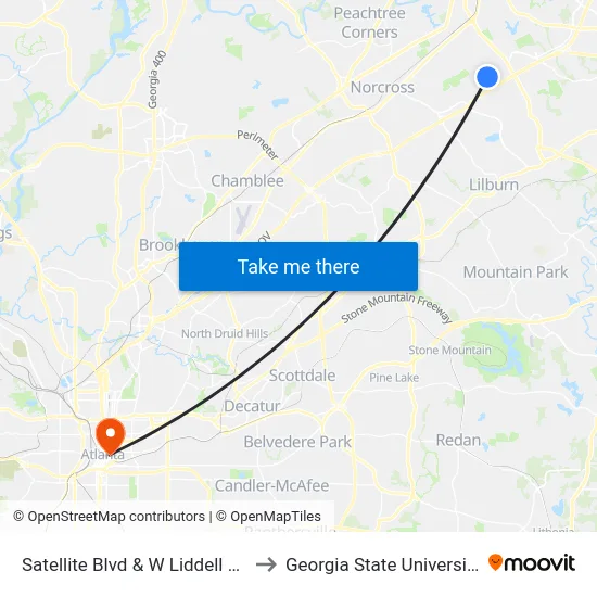 Satellite Blvd & W Liddell Rd to Georgia State University map