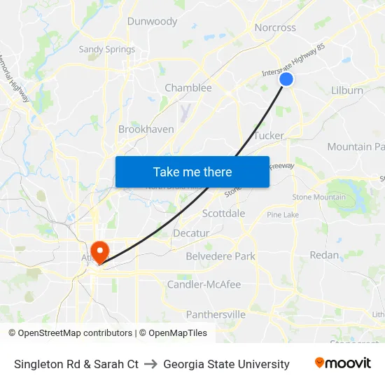Singleton Rd & Sarah Ct to Georgia State University map