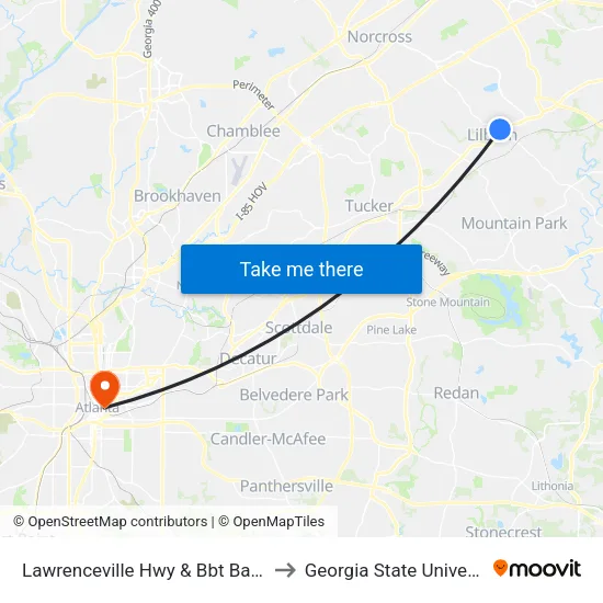 Lawrenceville Hwy & Bbt Bank Ib to Georgia State University map
