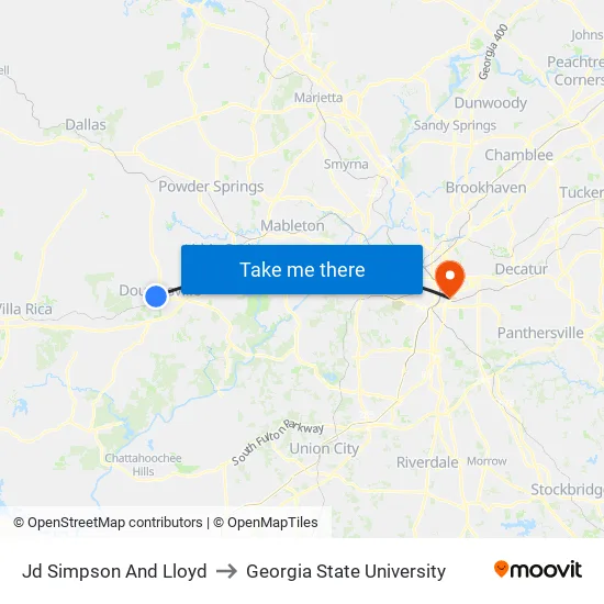 Jd Simpson And Lloyd to Georgia State University map
