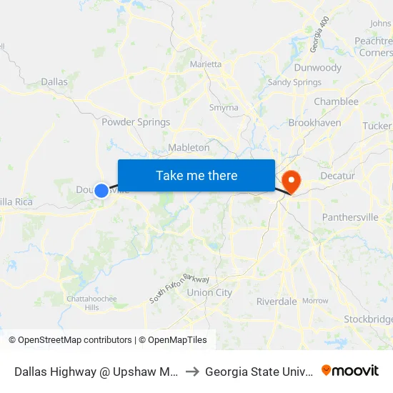 Dallas Hwy @ Upshaw Mill Rd S to Georgia State University map