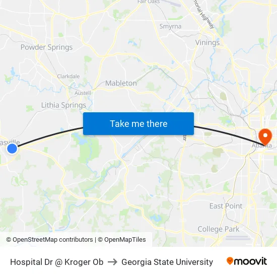 Hospital Dr @ Kroger Ob to Georgia State University map