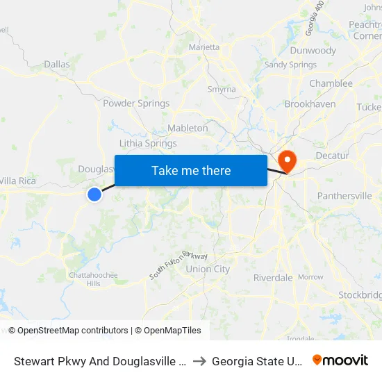 Stewart Pkwy And Douglasville Town Center to Georgia State University map