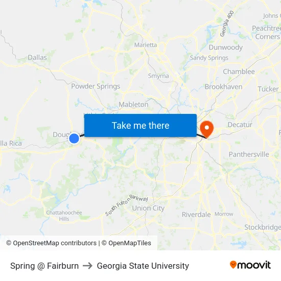 Spring @ Fairburn to Georgia State University map