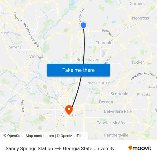 Sandy Springs Station to Georgia State University map