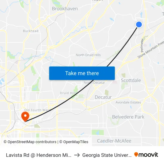 Lavista Rd @ Henderson Mill Rd to Georgia State University map
