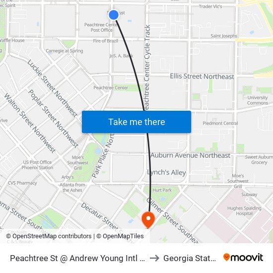 Peachtree St @ Andrew Young Intl Blvd (Peachtree Ctr Stn) to Georgia State University map