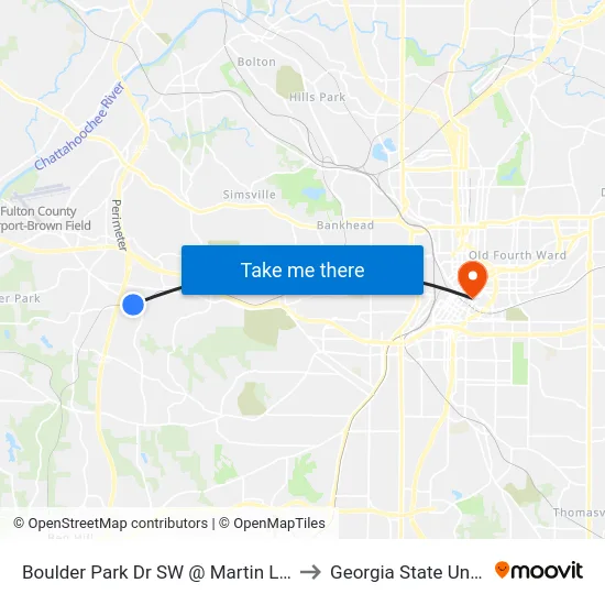 Boulder Park Dr SW @ Martin L King Jr Dr to Georgia State University map