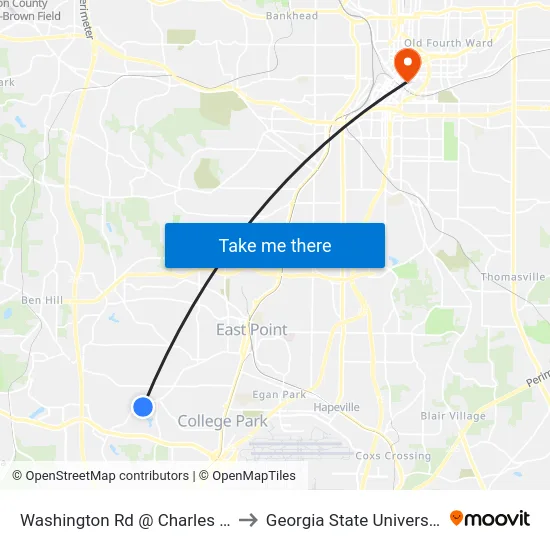 Washington Rd @ Charles Dr to Georgia State University map