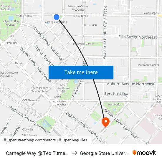 Carnegie Way @ Ted Turner Dr to Georgia State University map