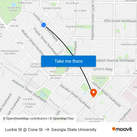 Luckie St @ Cone St to Georgia State University map