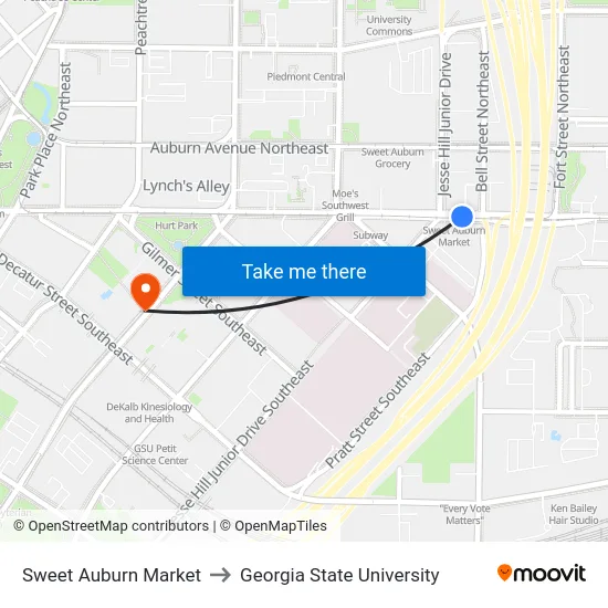 Sweet Auburn Market to Georgia State University map