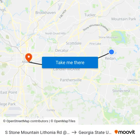 S Stone Mountain Lithonia Rd @ Southland Dr to Georgia State University map