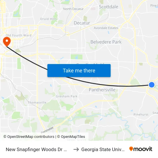 New Snapfinger Woods Dr @ 4325 to Georgia State University map