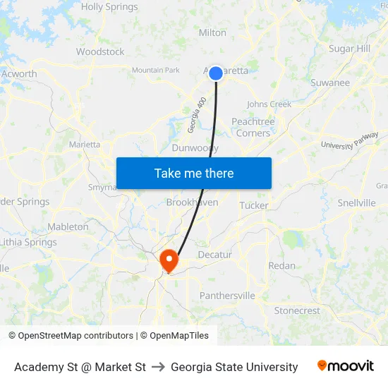 Academy St @ Market St to Georgia State University map