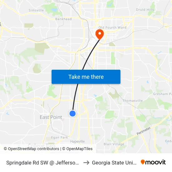 Springdale Rd SW @ Jefferson Ave SW to Georgia State University map