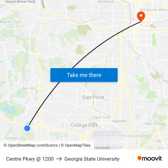 Centre Pkwy @ 1200 to Georgia State University map